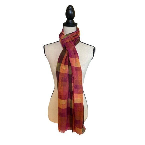 Womens Rectangle Scarf Multicolor Plaid Lightweight Dark Academia Preppy - Picture 1 of 6